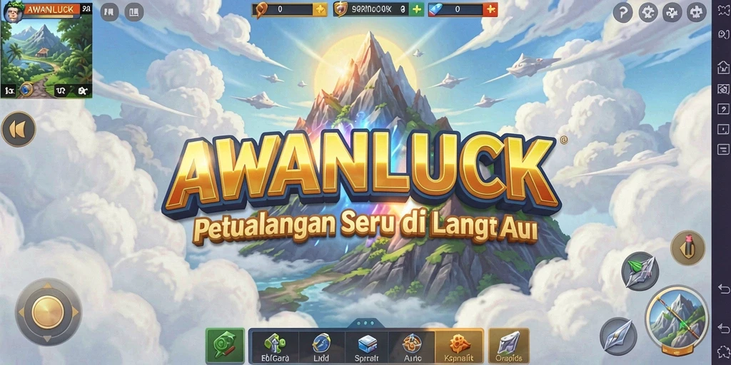 Screenshot gameplay AWANLUCK menunjukkan petualangan menakjubkan di langit.