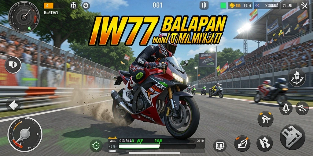 Screenshot IW777 menampilkan aksi balapan motor yang cepat dan mendebarkan.