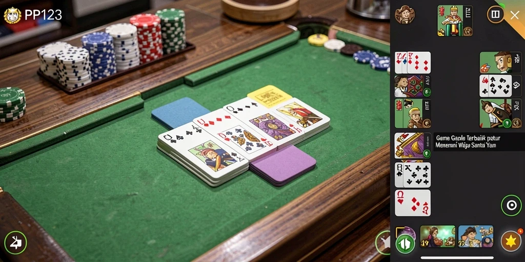 Tampilan screenshot utama PP123 yang menunjukkan gameplay Gaple yang seru.