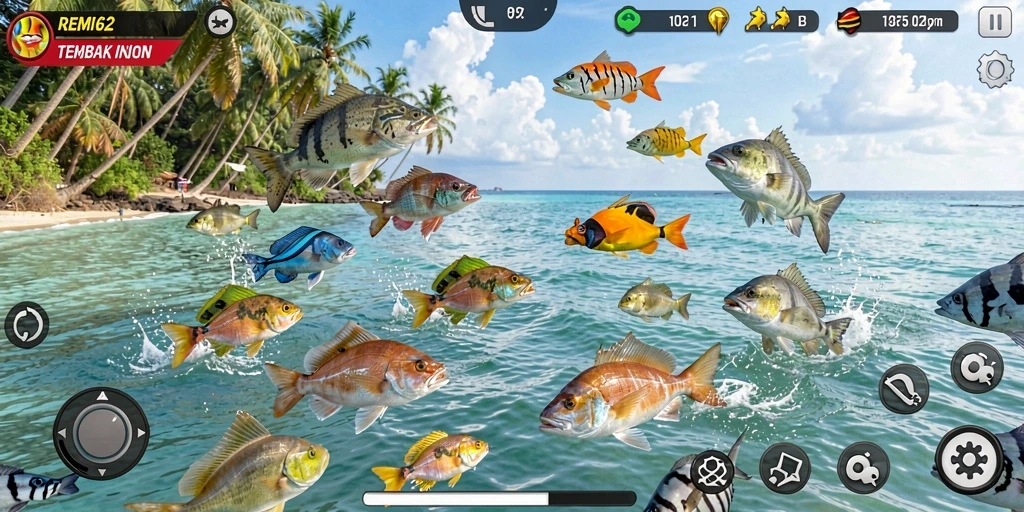 Tampilan permainan menembak ikan yang seru dan penuh warna.