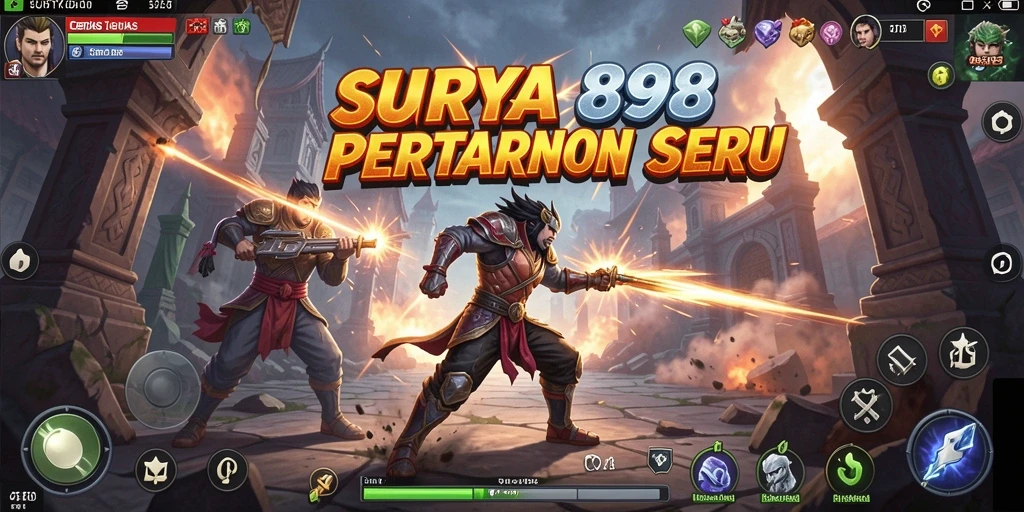 Screenshot utama SURYA898 menunjukkan pertempuran strategis yang mendebarkan.
