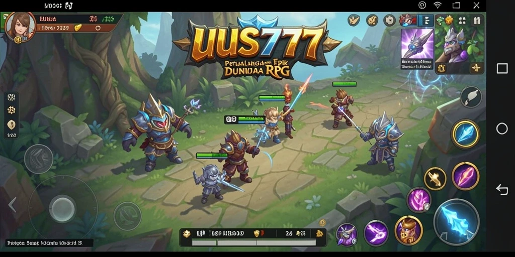 Screenshot UUS777 menampilkan aksi pertarungan karakter dalam dunia RPG yang dinamis.