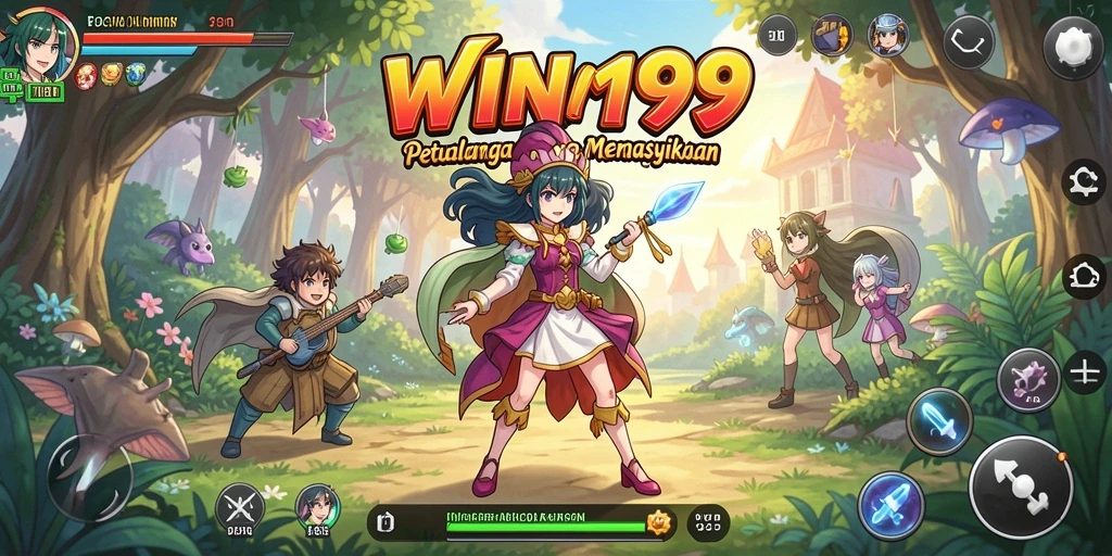 Screenshot gameplay WIN199 menampilkan pertarungan seru antara karakter anime.